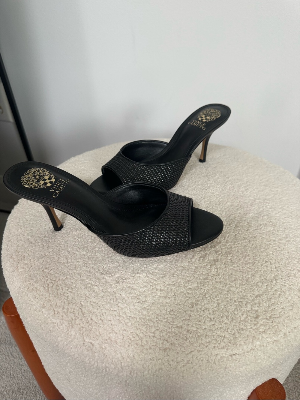 Vince Camuto Black Woven Slide Heels